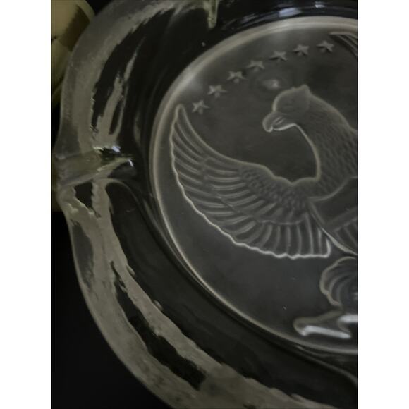 Vintage Indiana Glass Frosted American Eagle Ashtray cigar 10" very heavy 7 star - Picture 14 of 16